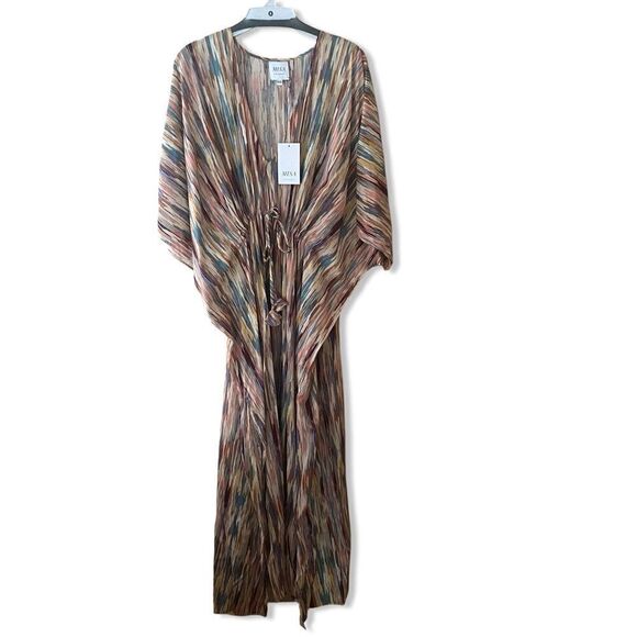 Misa Los Angeles Rena Kaftan Dress Cotton-blend abstract print gather tie maxi - Picture 7 of 13